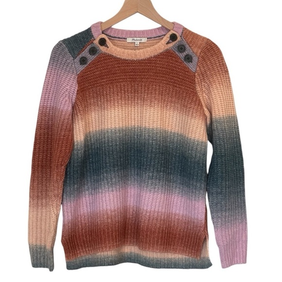 Madewell Space-Dyed Button Shoulder Crew Neck Knit Sweater, Multicolored, Small - Picture 2 of 16